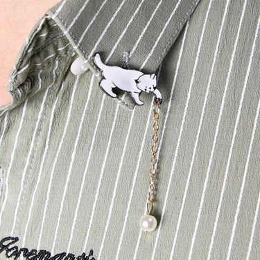 Pearl Drop White Cat Pin Brooches & Lapel Pins KittyNook Cat Company